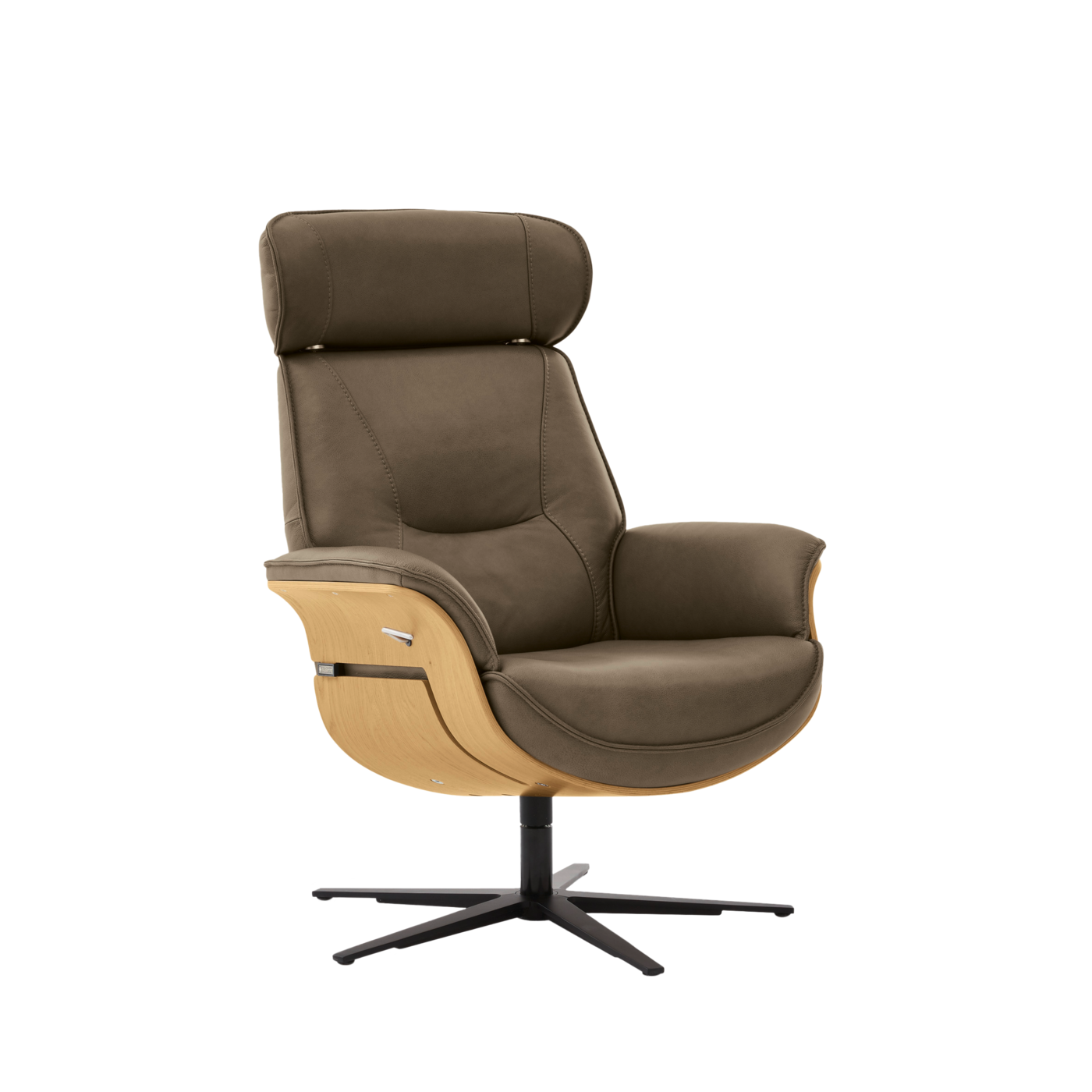 Sessel MR 276 | Musterring Relaxsessel, 360° drehbar, inkl. Memory-Return Funktion, Holzschale Wildeiche, ca. B 74, H 111 - 118, T 80, SH 46, ST 52 cm, in Echtleder Rodeo, Fb. macciato PG 60, Fuß V4S - Metallsternfuß pulverbeschichtet schwarz