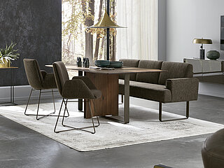 Chair MEX with armrest, approx. W 54, H 88, SH 51, AH 69, D 62, SD 43 cm; base: M56 bronze, 25021 fabric (JAB 2), 55% modacrylic, 26% polyester, 10% polyamide, 9% cotton / 24021 fabric (JAB 2), 100% polyester