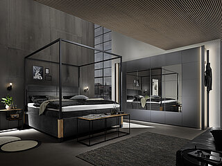 MR My Heaven Himmelbettca. 180 x 200 cmStoff D040 anthrazit, Füße Eiche, Gestell: Anthrazit