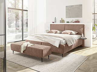 Polsterbett und Ankleidebank Bari in Stoff Rosa und Gestell Schwarz von Musterring