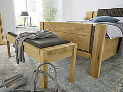 Sorrent: In Eiche massiv Ankleidebank (157) mit Sitzauflage in Kunstleder anthrazit, ca. B 120, H 46, T 40 cm