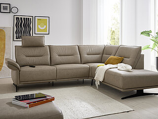 Ecksofa MR 310 in Leder Fb. beige mit motorischer Relaxfunktion von Musterring