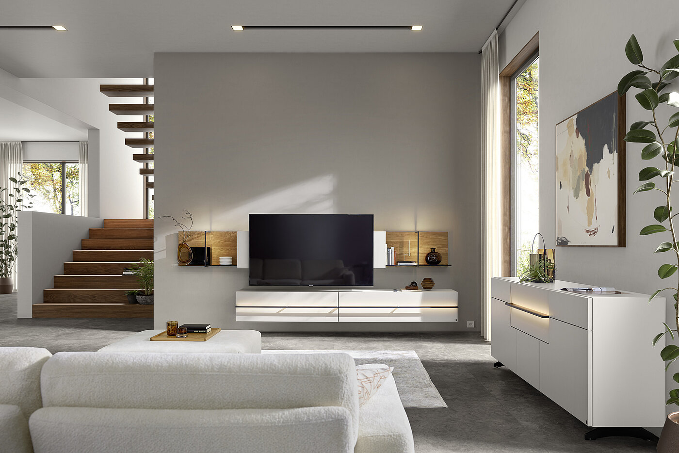 Wohnmoebel Maestra in Fb. Lichtgrau und Eiche von Musterring Wohnmoebel Maestra in Fb. Lichtgrau und Eiche von Musterring