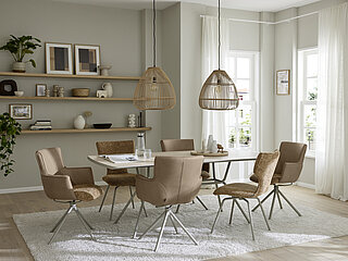 Esszimmer Hannis Tischplatte in HPL und Stuhl in Fb. Braun/Orange von Musterring