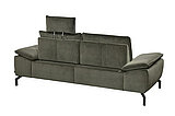 Sofa MR 270: Sofa 2,5-sitzig, mit Sitztiefenverstellung (ST), Kopfstütze (KS), Armteilverstellung (AV), 2 x Nierenkissen groß, einseitig gestepptca. B 222, H 87, SH 46, T 107, ST 55-70 cmin Stoff Salsa olive (PG 20, 100 % Polyester), Rücken echt (Standard), Metallfuß schwarz