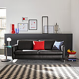 MR 2875: Sofa N90, Seitenteil SAca. B 204, H 82, SH 44, T 91 cmin Echtleder Z 73/99 schwarz (LK 50), Fuß FC3, H 12 cm