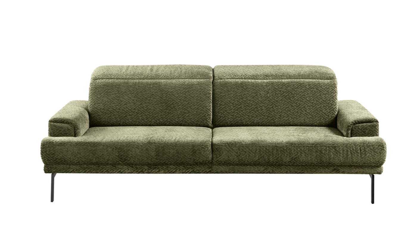Sofa MR 4580 | Musterring Sofa 3-sitzig (3002) inkl. manueller Sitztiefen- und Kopfteilverstellung, ca. B 228, H 79-100, SH 43, T 103-130, ST 54-81 cm Stoff 21031 grün (JAB 2) 100 % Polyester, Metallfuß 324 schwarz matt