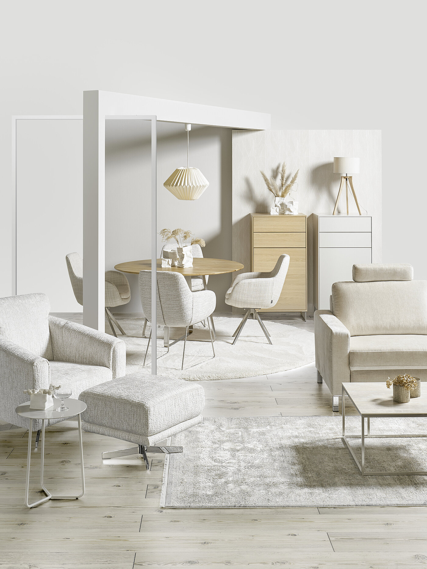 Tavia 
Schalenstuhl 8292-02-JAB1, Stativgestell aus Edelstahl gebürstet, Stoff 15070 Wollweiß (JAB 1), 70% Polyacryl 20% Polyester 10% Baumwolle, 
ca. B 62, H 86, SH 49, AH 66, T 64, ST 45 cm