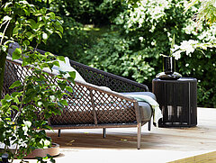 Freilich Sonnenbett Ibiza, G999-100-140, ca. B 149, H 86, SH 42, T 156, ST 110 cm, Kordelflechtung grau geknotet, Sitz mit Gurtfederung, Polster Bezugsstoff Praia 090 / Quick Dry Foam, Gestell: Aluminium pulverbeschichtet anthrazit