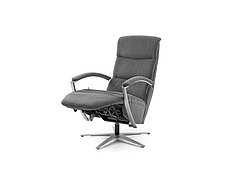 Relaxsessel (Vorschlag), manuelle Kopfteilverstellung und Verstellung in Relaxposition durch Körperdruck, Armlehne 2, edelstahlfarbig, Sternfuß alu chromfarbig (V1), Stoff BeReal grey (PG D, NS: 90 % Polyester, 10 % Polyamide, GS: 100 % Polyester), ca. B 66, H 112, SH 47, T 83, ST 53 cm. Zubehör: Rückenverstellung durch Gasdruckfeder (V), T 176 cm, Metallsternfuß Edelstahl (AD4) wie Abb..