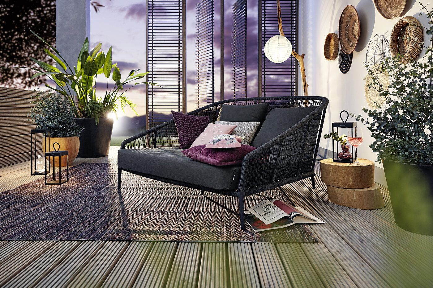 Daybed FREILICHT IBIZA | Musterring Sonnenbett Ibiza G999-100-140, ca. B 149, H 86, SH 42, T 156, ST 110 cm, Kordelflechtung grau, geknotet, Sitz mit Gurtfederung, Polster Bezugsstoff Praia 090 / Quick Dry Foam, Gestell Aluminium pulverbeschichtet anthrazit