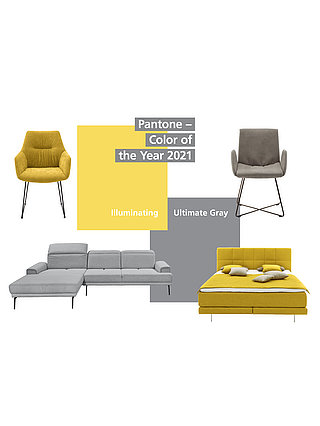 Die Pantone Trendfarben 2021: 17-5104 Ultimate Gray und 13-0647 Illuminating, Grau und Gelb