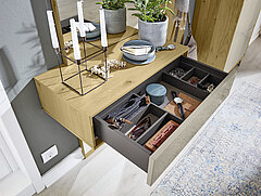 Kara-Frame-Dielen: Detail aus Vorschlag 73893: SchubkasteneinteilungAsteiche/ Lack grau Hochglanz