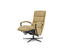 Sessel MR 1381: Relaxsessel, manuelle Kopfteilverstellung und Verstellung in Relaxposition durch Körperdruck, Armlehne 2, schwarz, Sternfuß alu schwarz (V15), Leder Vivre honey (PG 120), ca. B 66, H 110, SH 45, T 83, ST 53cm, Zubehör: Rückenverstellung durch Gasdruckfeder (V), T 176 cm Metallsternfuß (AD4S) schwarz wie Abb.. 
