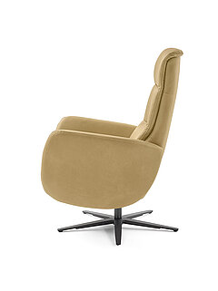 Sessel MR 1381: Relaxsessel (Vorschlag), manuelle Kopfteilverstellung und Verstellung in Relaxposition durch Körperdruck, Armlehne 1, Sternfuß alu schwarz (V15), Leder Vivre honey (PG 120), ca. B 76, H 110, SH 45, T 83, ST 53 cm, Zubehör: Rückenverstellung durch Gasdruckfeder (V), Metallsternfuß (AD4S) schwarz wie Abb..