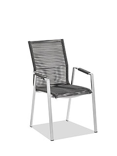 Freilicht: Stuhl Porto mit Armlehnen G222-100-000, Sitz und Rücken: Kordelbespannung Fb. Anthrazit, Gestell: Edelstahl gebürstet, stapelbar, B 51, H 92, SH 47, T 61, ST 45 cm