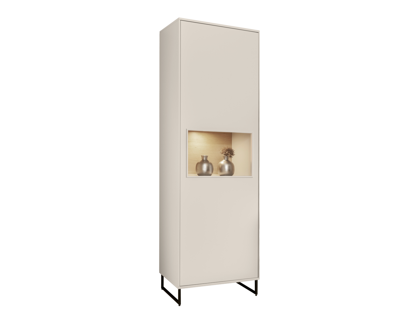 Kara-Frame Vitrine 78589, lack Brillantgrau (PG 2), Kufe schwarz matt, ca. B 62, H 191, T 40 cm