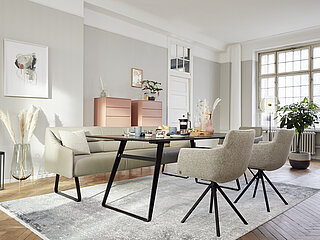 JustB! SP100 Esstisch 2883-69-080, Platte Eiche Massivholz, schwarz transparent lackiert, Bügelgestell schwarz pulverbeschichtet, ca. 200 x 100, H 77 cm