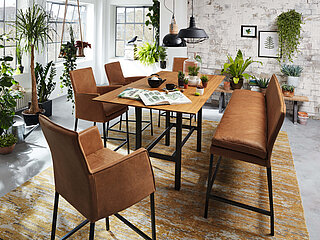 Statafel 67210 ca. 200 x 100, H 96 cm blad: wildeiken massief, onderstel: gepoedercoat zwart