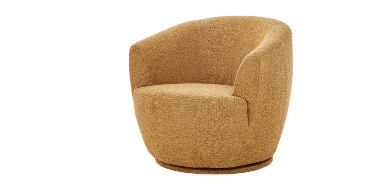 Einzelsessel, 360° drehbar, Stoff Luando Camel (PG 4), Ziernaht Ton in Ton, Sitzkomfort Bultex, ca. B 80, H 69, SH 40, ST 60, T 90 cm