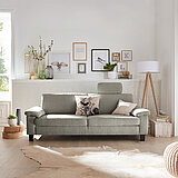 MR 2875: Sofa N90, Seitenteil SE, Kopfstütze U92, ca. 51x24 cmca. B 220, H 82, SH 44, T 91 cmStoff R 64/46 sandgrau (SK 10), 100% Polyester, Fuß F50, Fb. wenge, H 12 cm