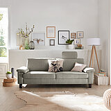 MR 2875: Sofa N90, Seitenteil SE, Kopfstütze U92, ca. 51x24 cmca. B 220, H 82, SH 44, T 91 cmStoff R 64/46 sandgrau (SK 10), 100% Polyester, Fuß F50, Fb. wenge, H 12 cm