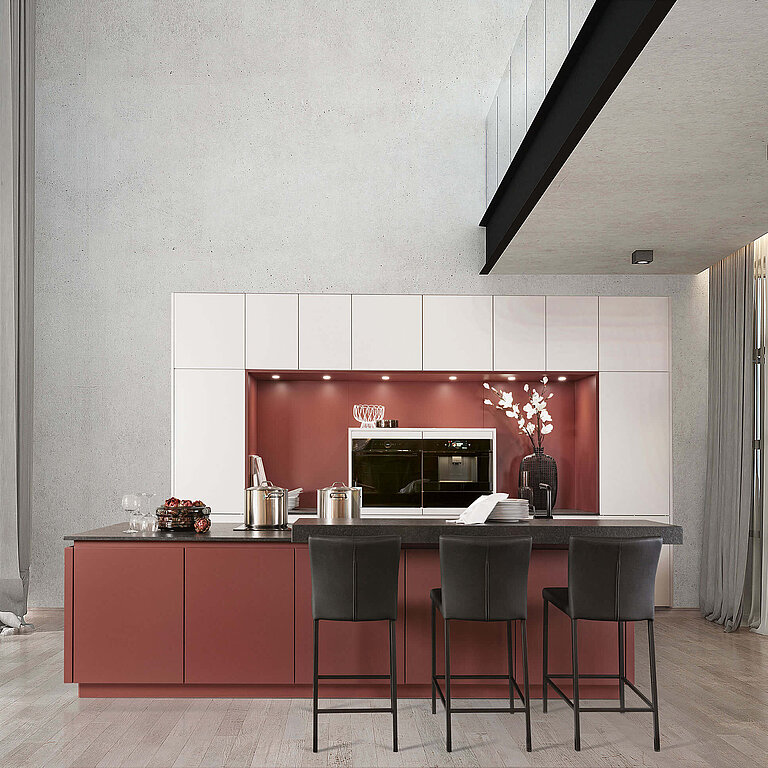 Musterring Green Living – Nachhaltige Linoleum-Küche Olivgrün – Terrakotta und Weiß